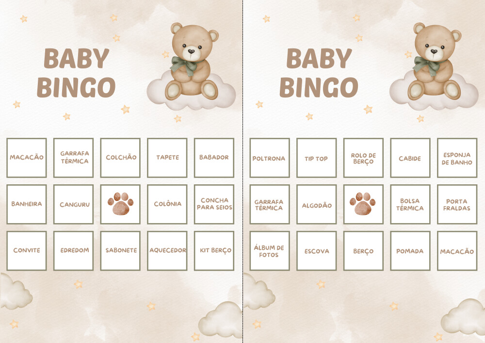 Baby Bingo Ursinho - 60 cartelas (PDF)