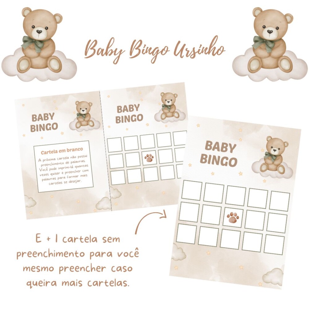 Baby Bingo Ursinho - 60 cartelas (PDF)