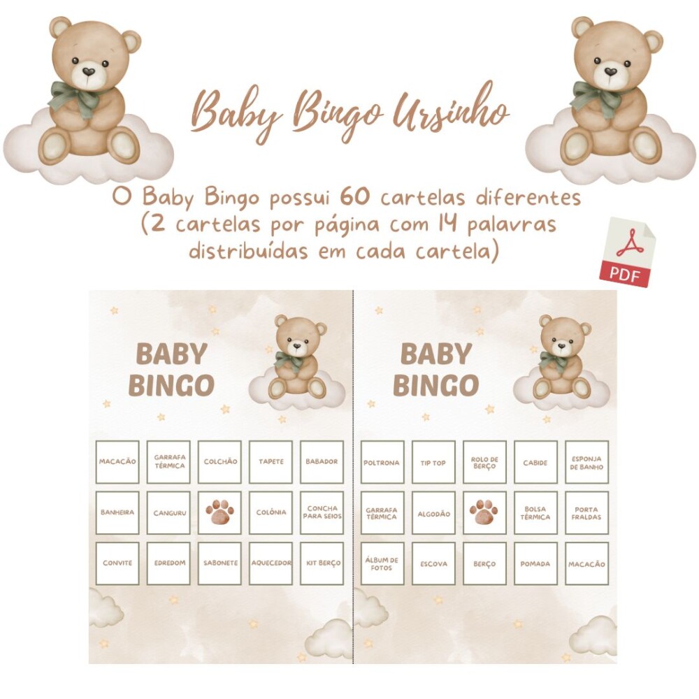 Baby Bingo Ursinho - 60 cartelas (PDF)