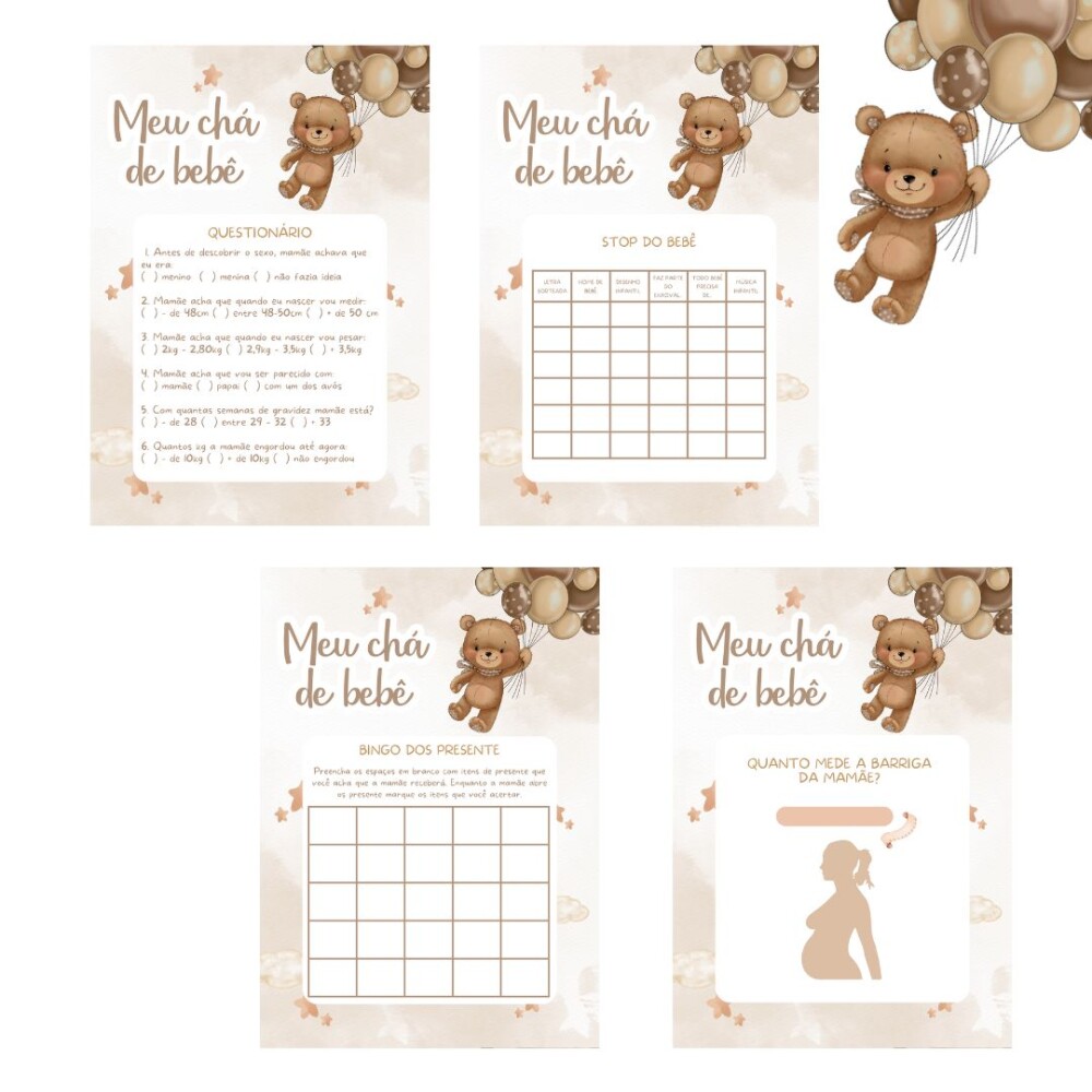 Kit brincadeiras Chá de Bebê Ursinho Balões (PDF)