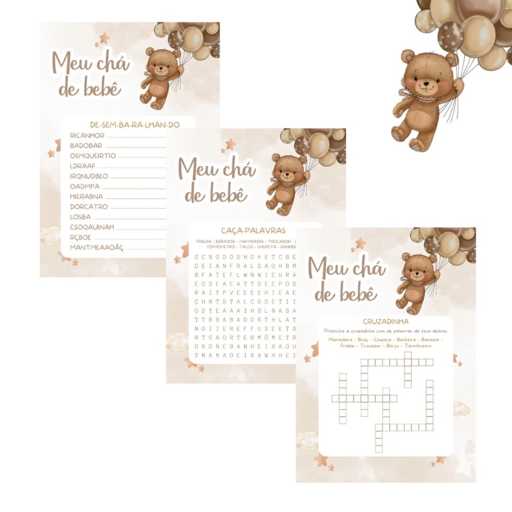 Kit brincadeiras Chá de Bebê Ursinho Balões (PDF)