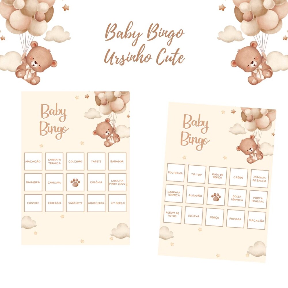 Baby Bingo Ursinho Cute - 60 cartelas (PDF)
