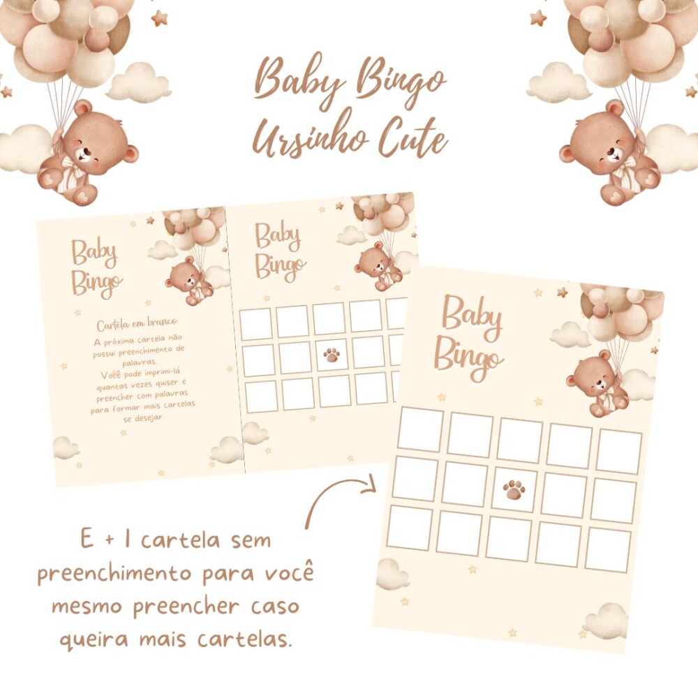 Baby Bingo Ursinho Cute - 60 cartelas (PDF)