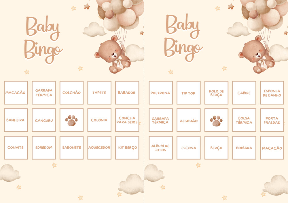 Baby Bingo Ursinho Cute - 60 cartelas (PDF)