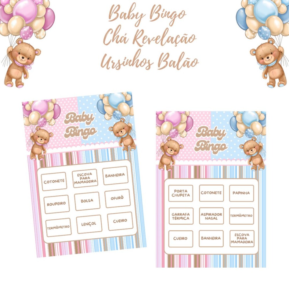Baby Bingo Chá Revelação Ursinhos Balão - azul e rosa (100 ca