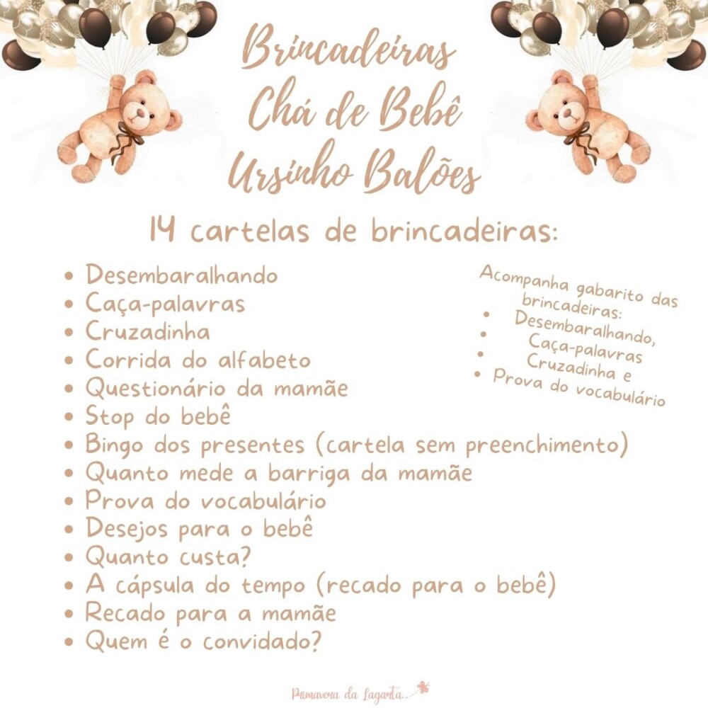 Kit Brincadeiras Chá de Bebê - Ursinho Balões