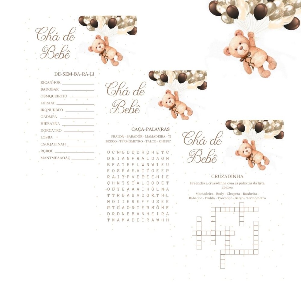 Kit Brincadeiras Chá de Bebê - Ursinho Balões