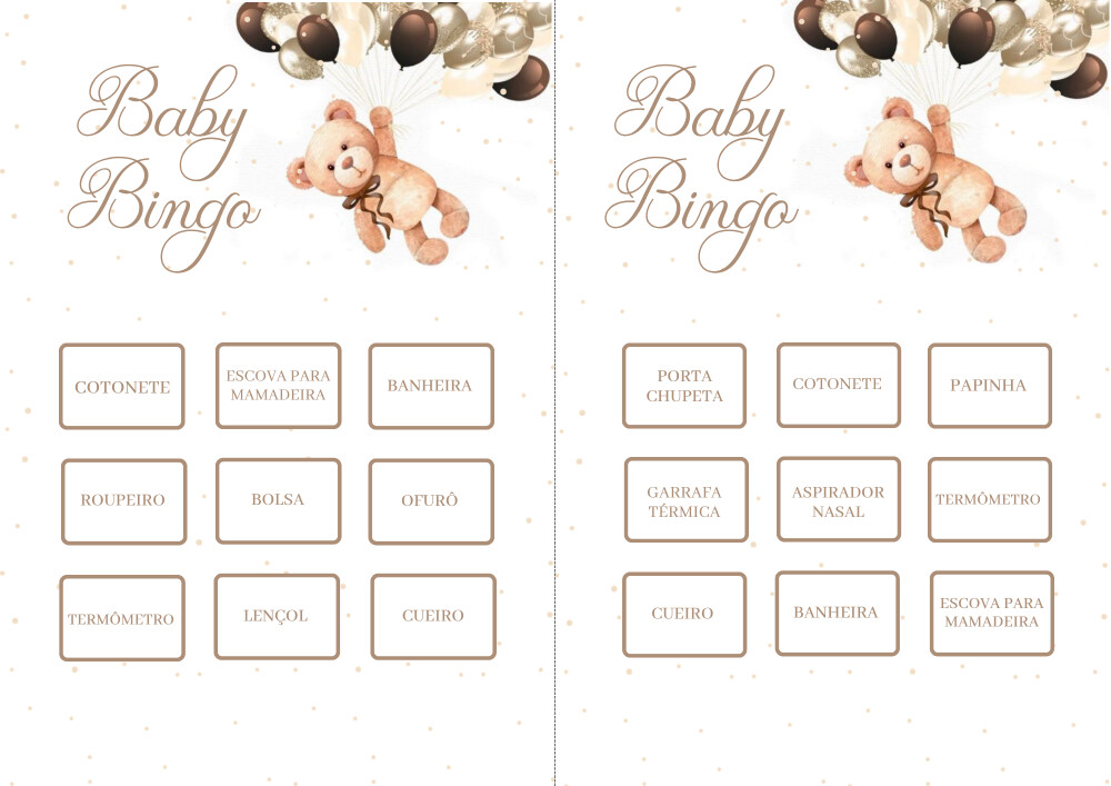 Baby Bingo Ursinho Balões (100 cartelas) - PDF