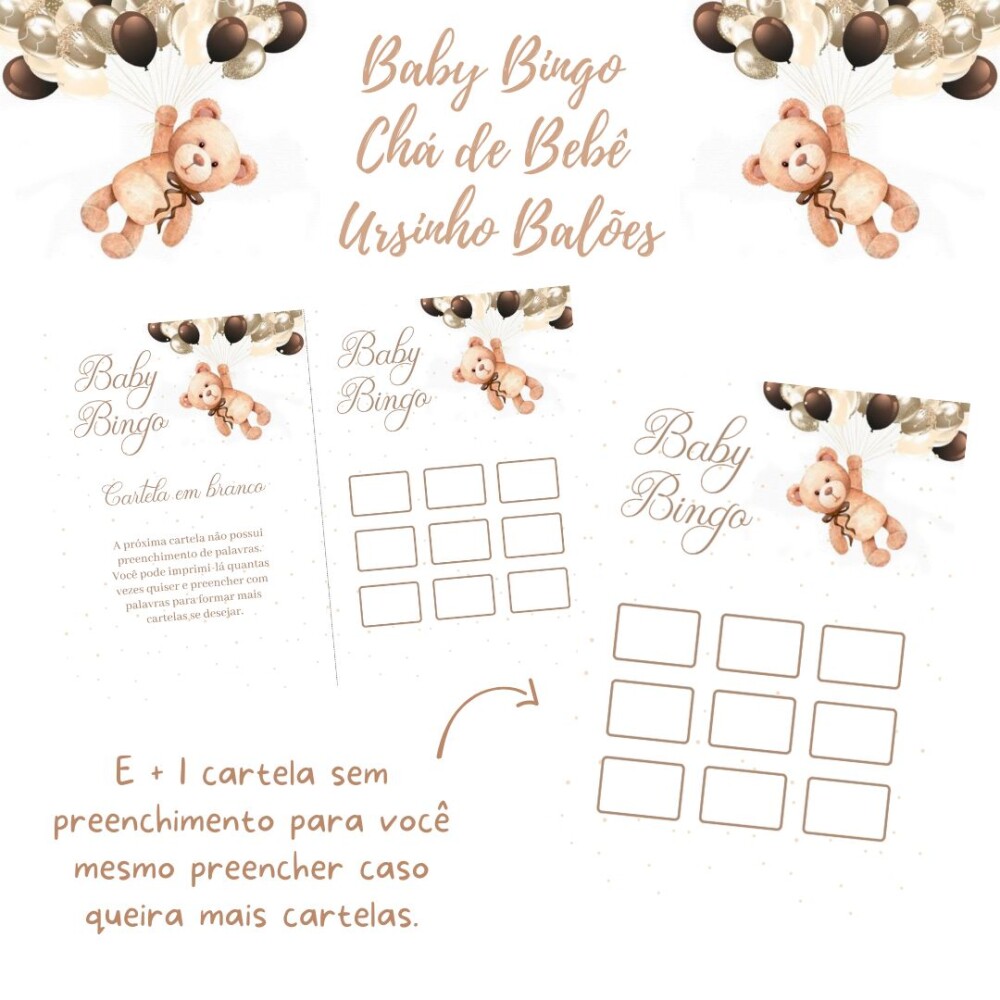 Baby Bingo Ursinho Balões (100 cartelas) - PDF