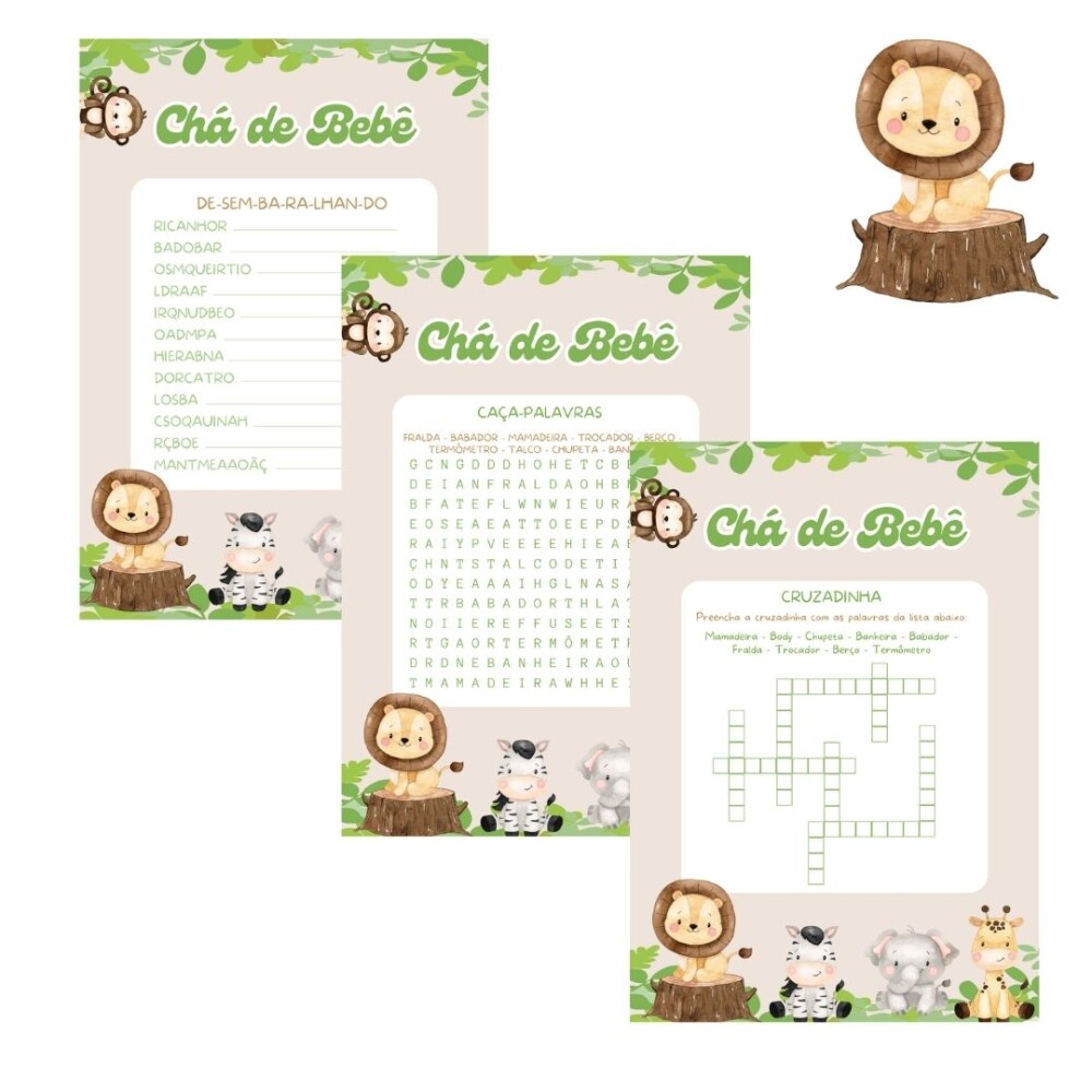 Kit Brincadeiras Chá de Bebê Safári (bege) (digital Pdf)