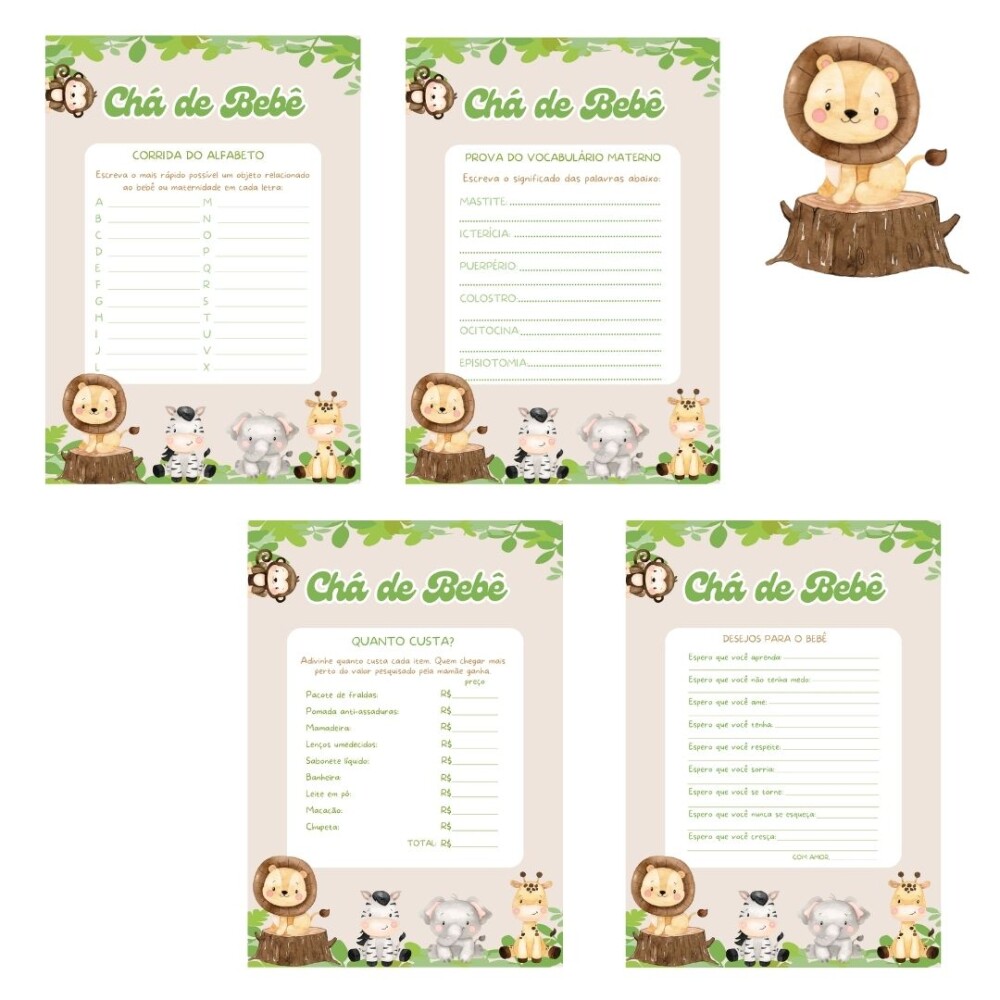 Kit Brincadeiras Chá de Bebê Safári (bege) (digital Pdf)