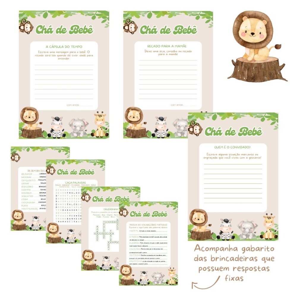 Kit Brincadeiras Chá de Bebê Safári (bege) (digital Pdf)
