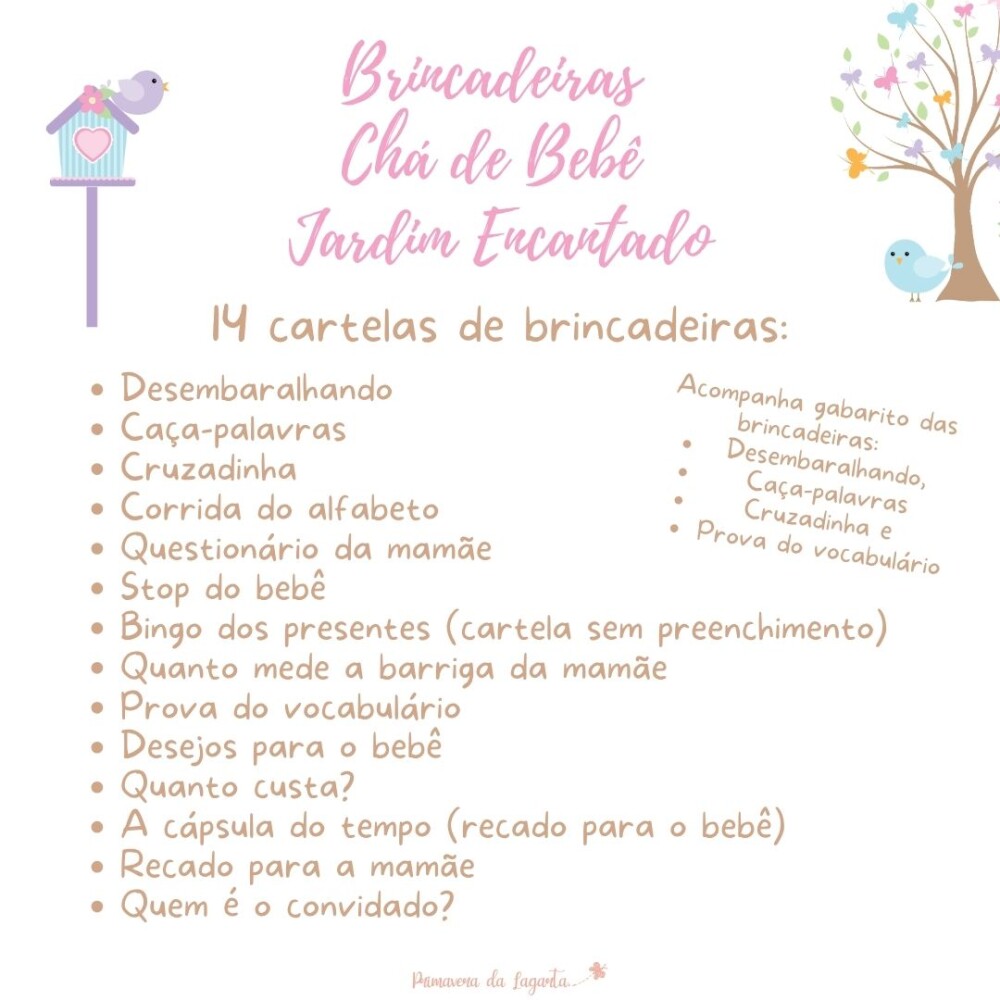 Kit Brincadeiras Chá de Bebê Jardim Encantado