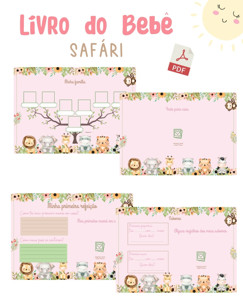Diário do bebê - Safári rosa (PDF)
