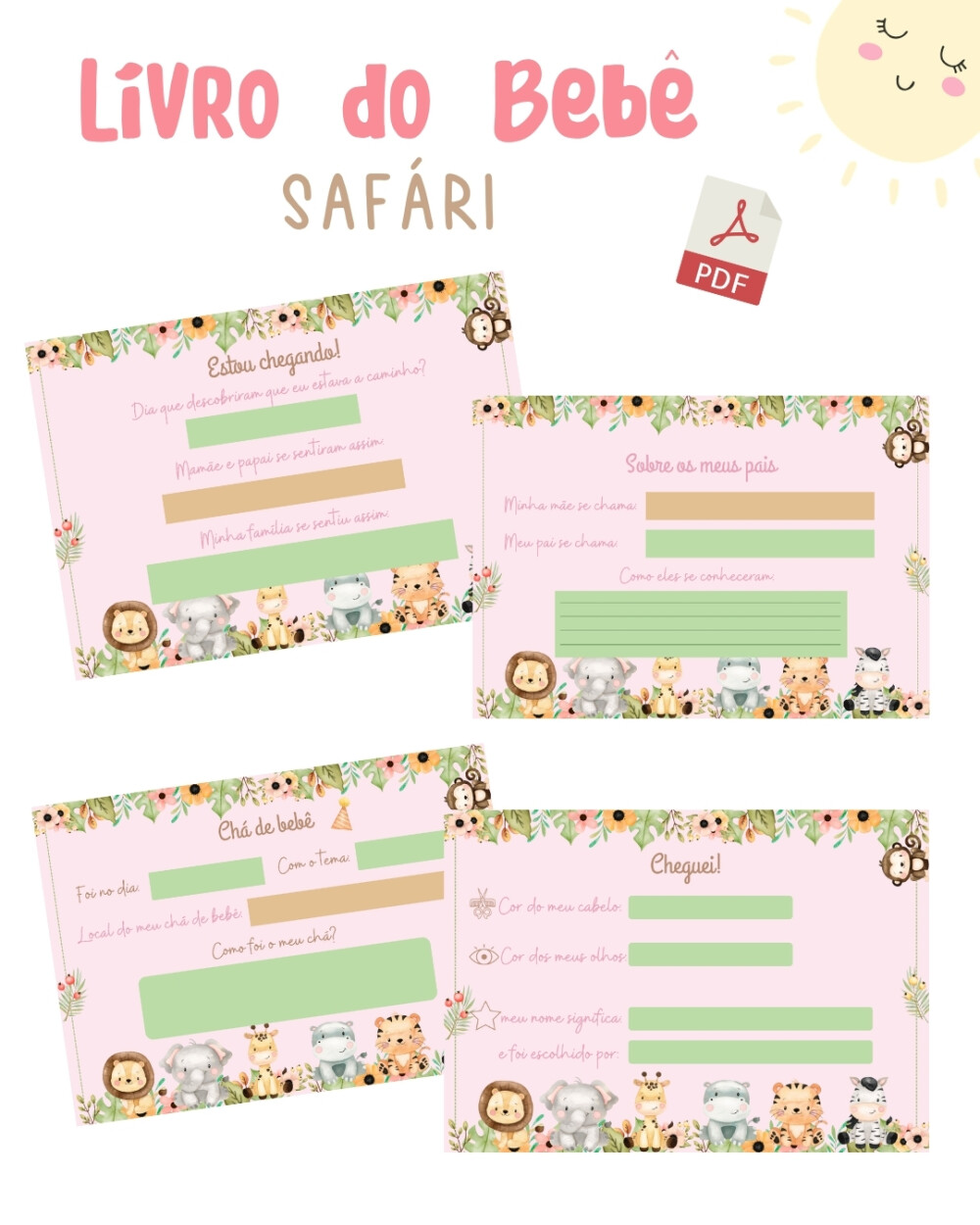 Diário do bebê - Safári rosa (PDF)