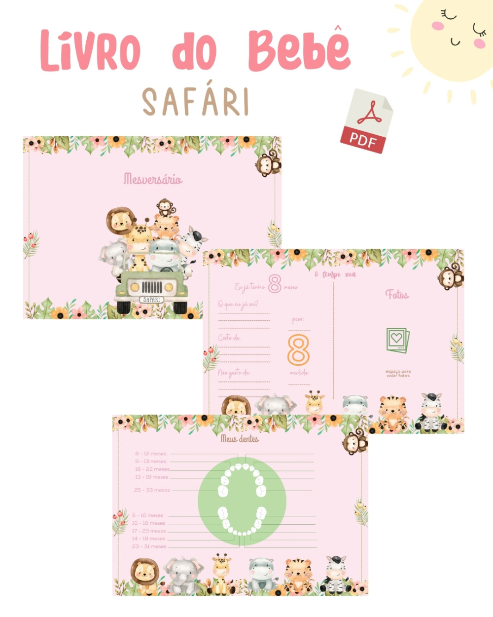 Diário do bebê - Safári rosa (PDF)