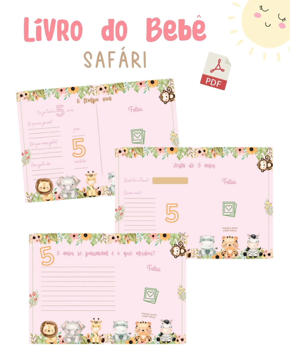 Diário do bebê - Safári rosa (PDF)