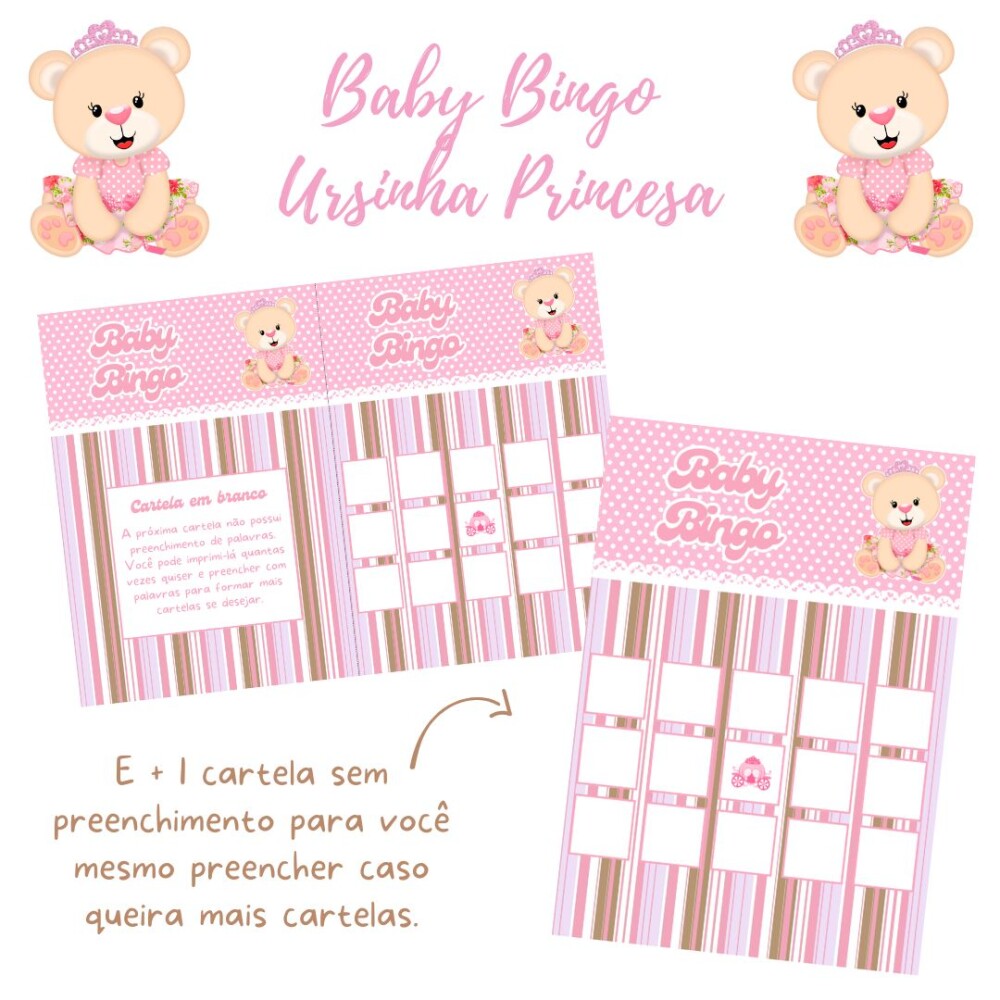 Baby Bingo Ursinha Princesa - 60 cartelas (PDF)
