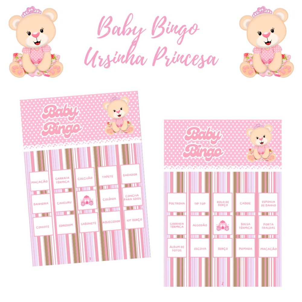 Baby Bingo Ursinha Princesa - 60 cartelas (PDF)