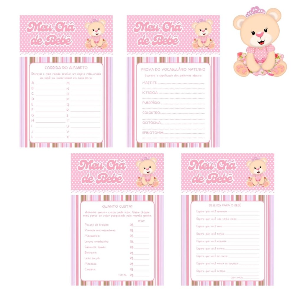 Kit brincadeiras Chá de bebê Ursinha Princesa - PDF