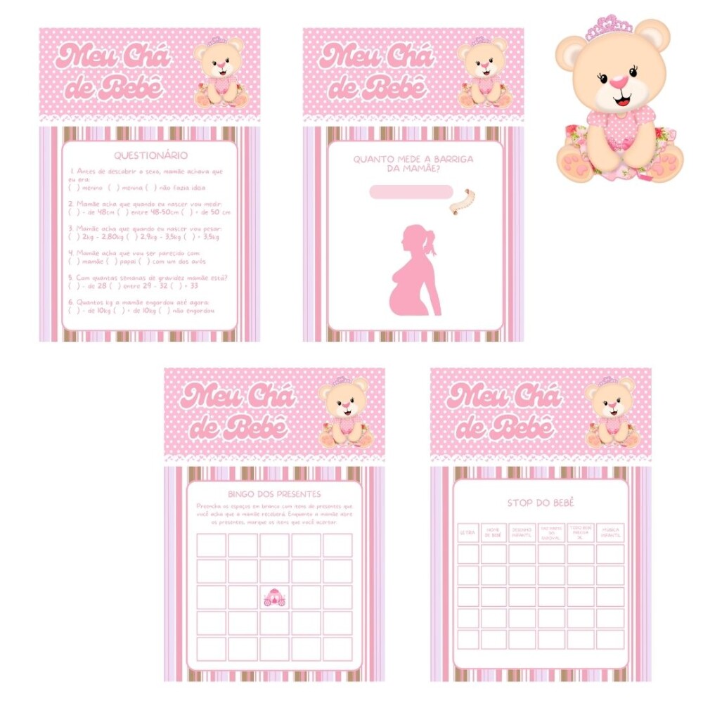 Kit brincadeiras Chá de bebê Ursinha Princesa - PDF