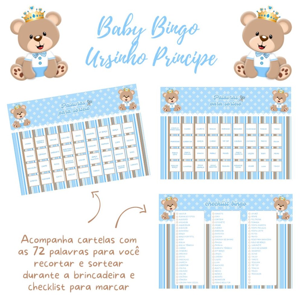 Baby Bingo Ursinho Príncipe - 60 cartelas (PDF)