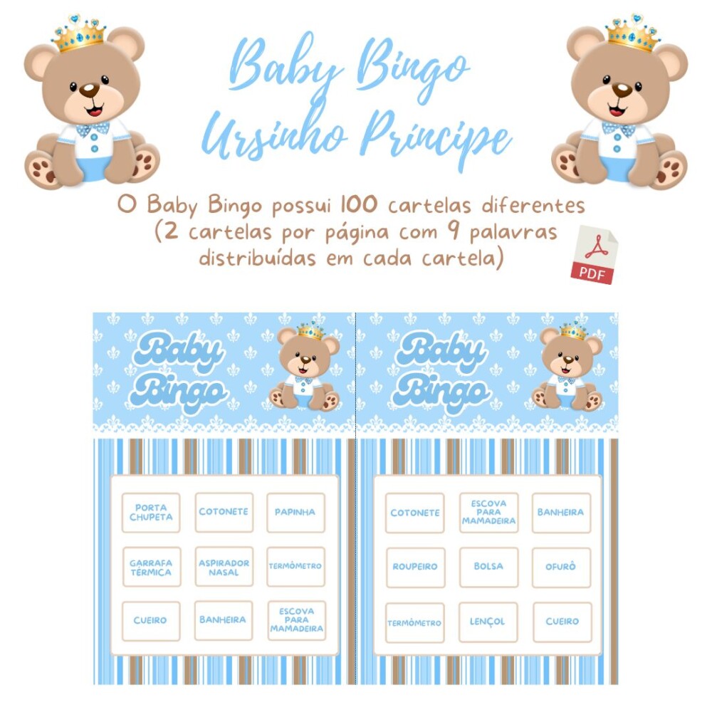 Baby Bingo Ursinho Príncipe (100 cartelas) - PDF