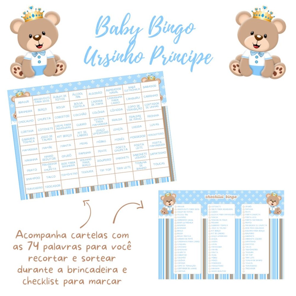 Baby Bingo Ursinho Príncipe (100 cartelas) - PDF