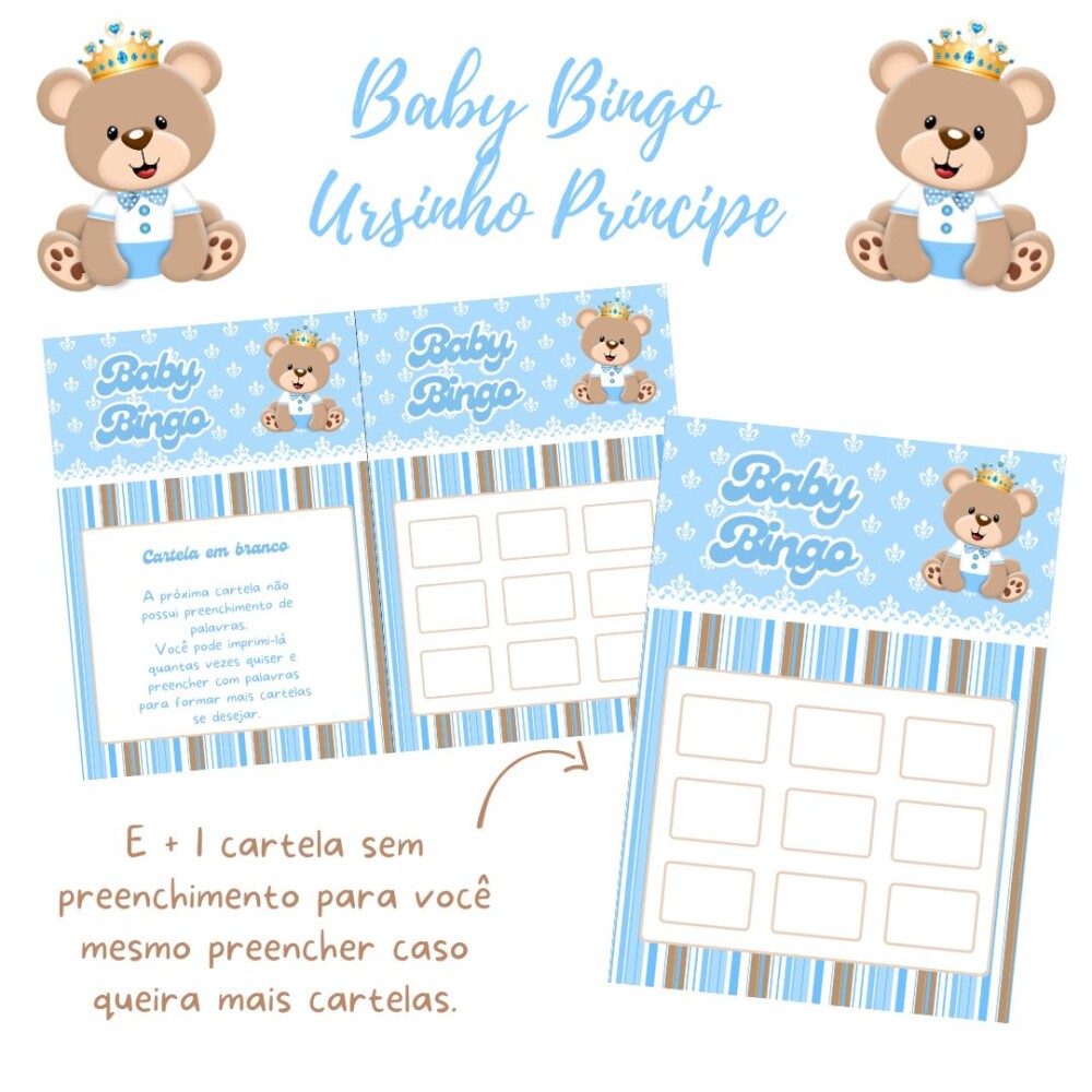 Baby Bingo Ursinho Príncipe (100 cartelas) - PDF