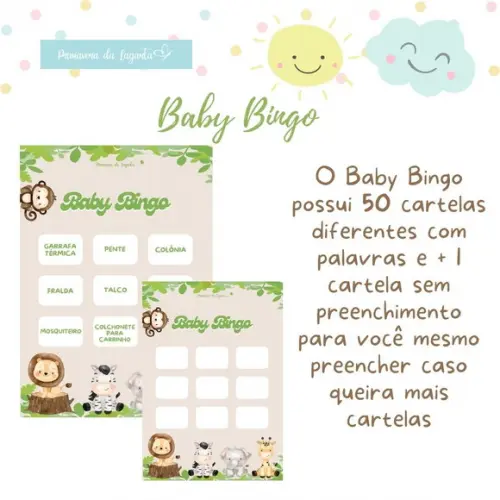 Baby Bingo Safári (bege) 50 Cartelas (arquivo Digital Pdf)