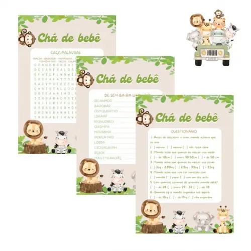 Kit Brincadeiras Chá de Bebê Safári (bege) (digital Pdf)