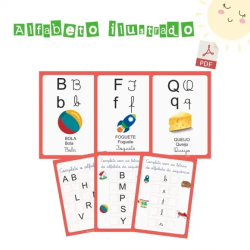 Alfabeto Ilustrado com Letra Bastão e Cursiva (arquivo Pdf)