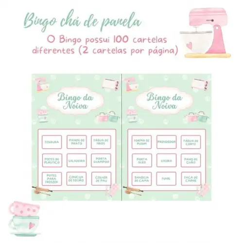 Bingo Chá de Panela Rosa/verde (100 Cartelas) - pdf