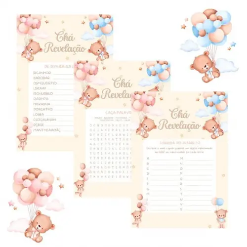 Kit Brincadeiras Chá de Bebê Revelação Ursinhos Cute (pdf)