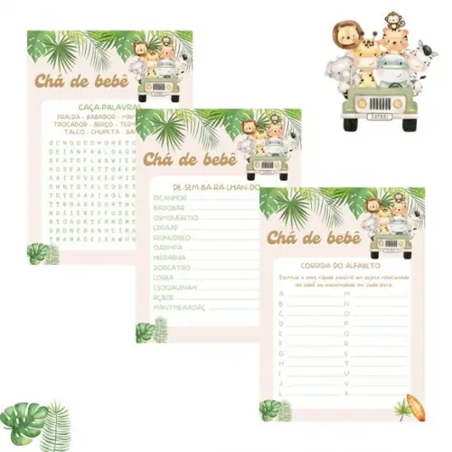 Kit Brincadeiras Chá de Bebê - Safári (digital Pdf)
