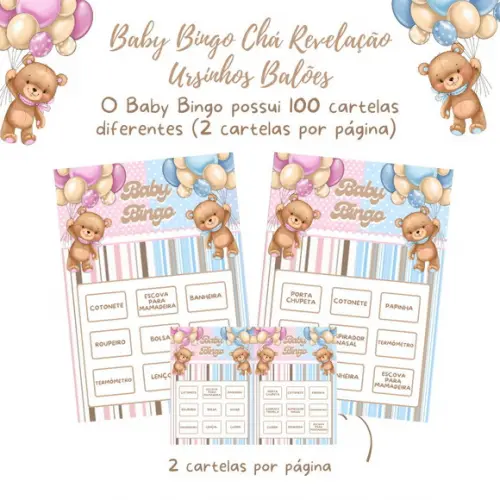 Baby Bingo Chá Revelação Ursinhos Balão - 100 Cartelas pdf