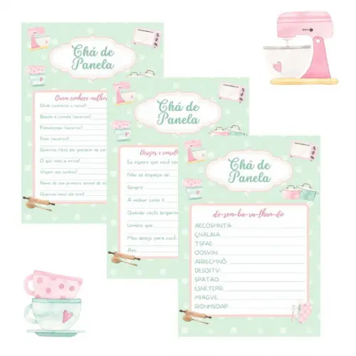 Kit Brincadeiras Chá de Panela (rosa/verde) - pdf