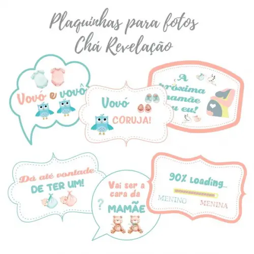 Kit Plaquinhas Chá de Bebê Revelação (arquivo Pdf)