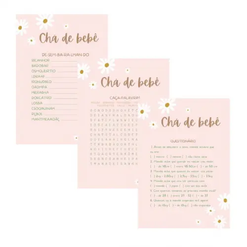 Kit Brincadeiras Chá de Bebê Margaridas c/ Nome do Bebê pdf