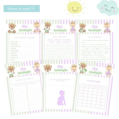 Kit Brincadeiras Chá Revelação Ursinho Príncipe e Princesa