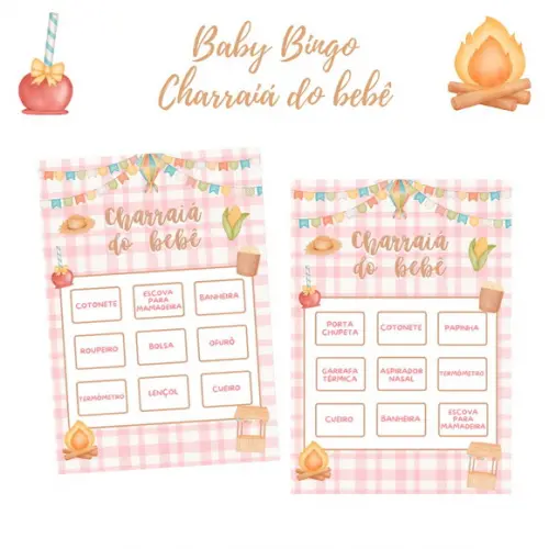 Bingo Charraiá do Bebê Festa Junina - Rosa (100 Cartelas)