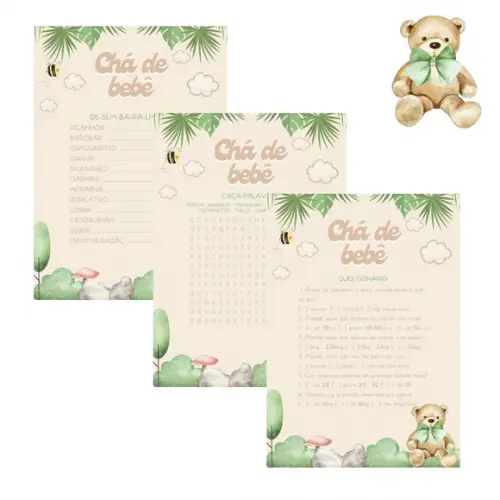 Kit Brincadeiras Chá de Bebê Ursinho Aquarela (verde) (pdf)