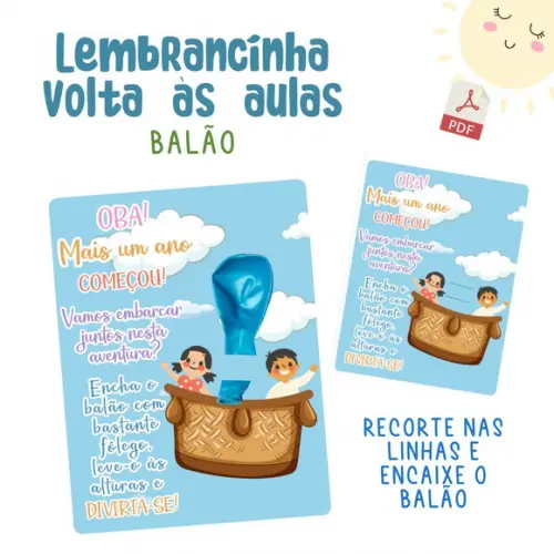 Card Lembrancinha Volta às Aulas Balão (arquivo Pdf)