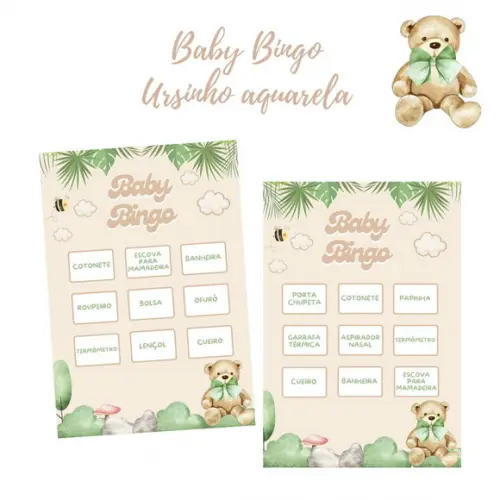 Baby Bingo Ursinho Aquarela (verde) - 100 Cartelas pdf
