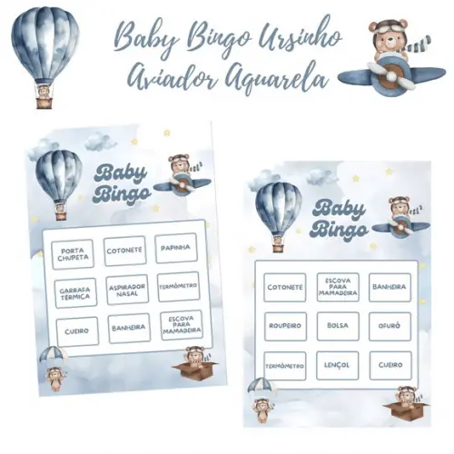 Baby Bingo Ursinho Aviador Aquarela- 100 Cartelas pdf