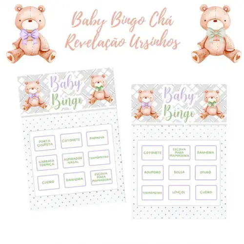 Baby Bingo Revelação Ursinhos (verde/lilás) (100 Cartelas)