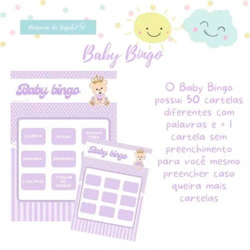 Baby Bingo Ursinha Princesa Lilás 50 Cartelas (pdf)
