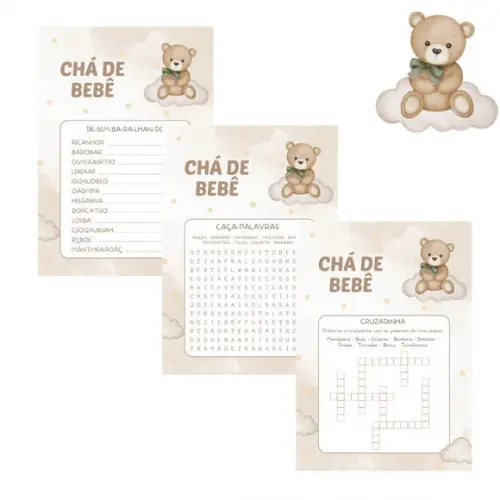 Kit Brincadeiras Chá de Bebê Ursinho Aquarela (bege) -pdf