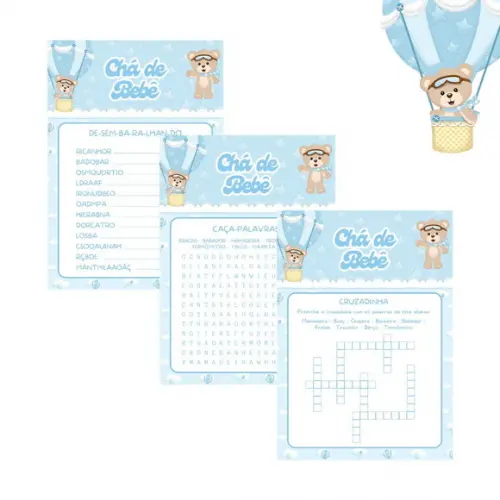 Kit Brincadeiras Chá de Bebê Ursinho Baloeiro (azul) (pdf)