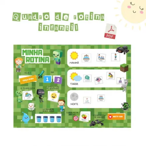 Quadro Rotina Infantil Minecraft (digital Pdf)